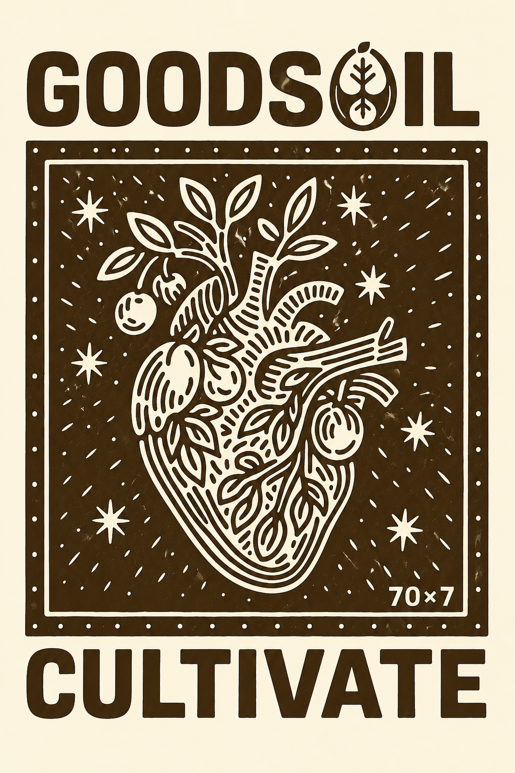 goodsoil® Cultivate Within Tee – 70×7 Heart of Growth Graphic Shirt | Vintage Washed Brown