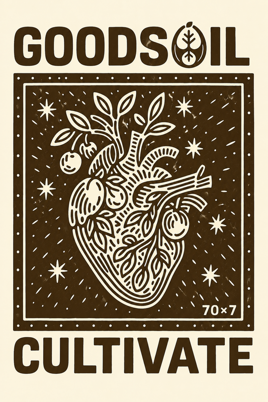 goodsoil® Cultivate Within Tee – 70×7 Heart of Growth Graphic Shirt | Vintage Washed Brown