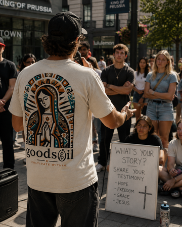 goodsoil® Theotokos Tee | Cultivate Within | Oatmeal Garment-Dyed Shirt