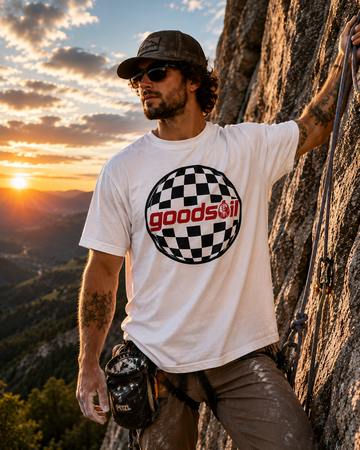 Goodsoil Globe Tee – Cultivate Within | Retro Checkerboard Earth Graphic | Christian Streetwear front Print