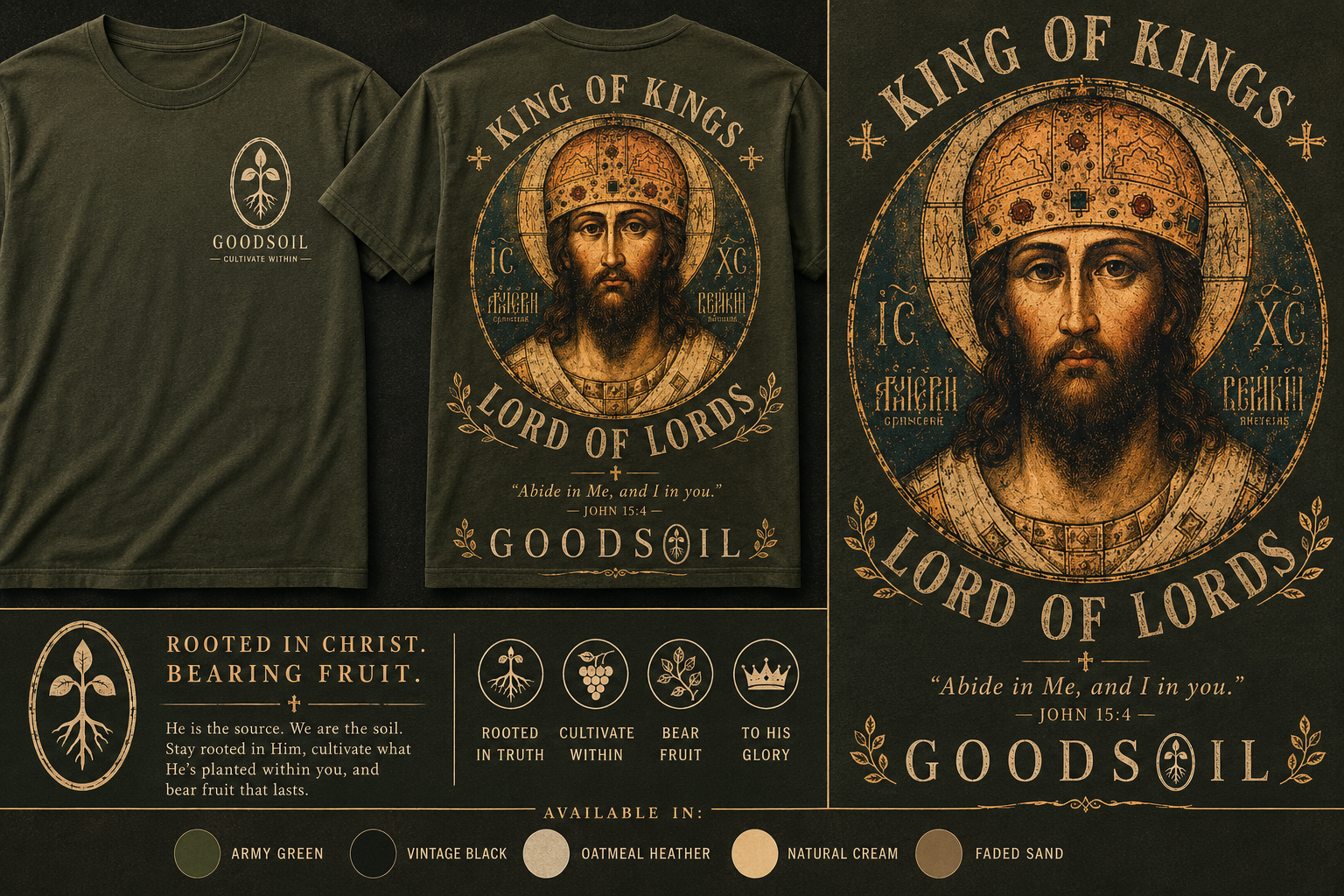 Goodsoil™ King of Kings Tee

Rooted in Him. Bearing Fruit.