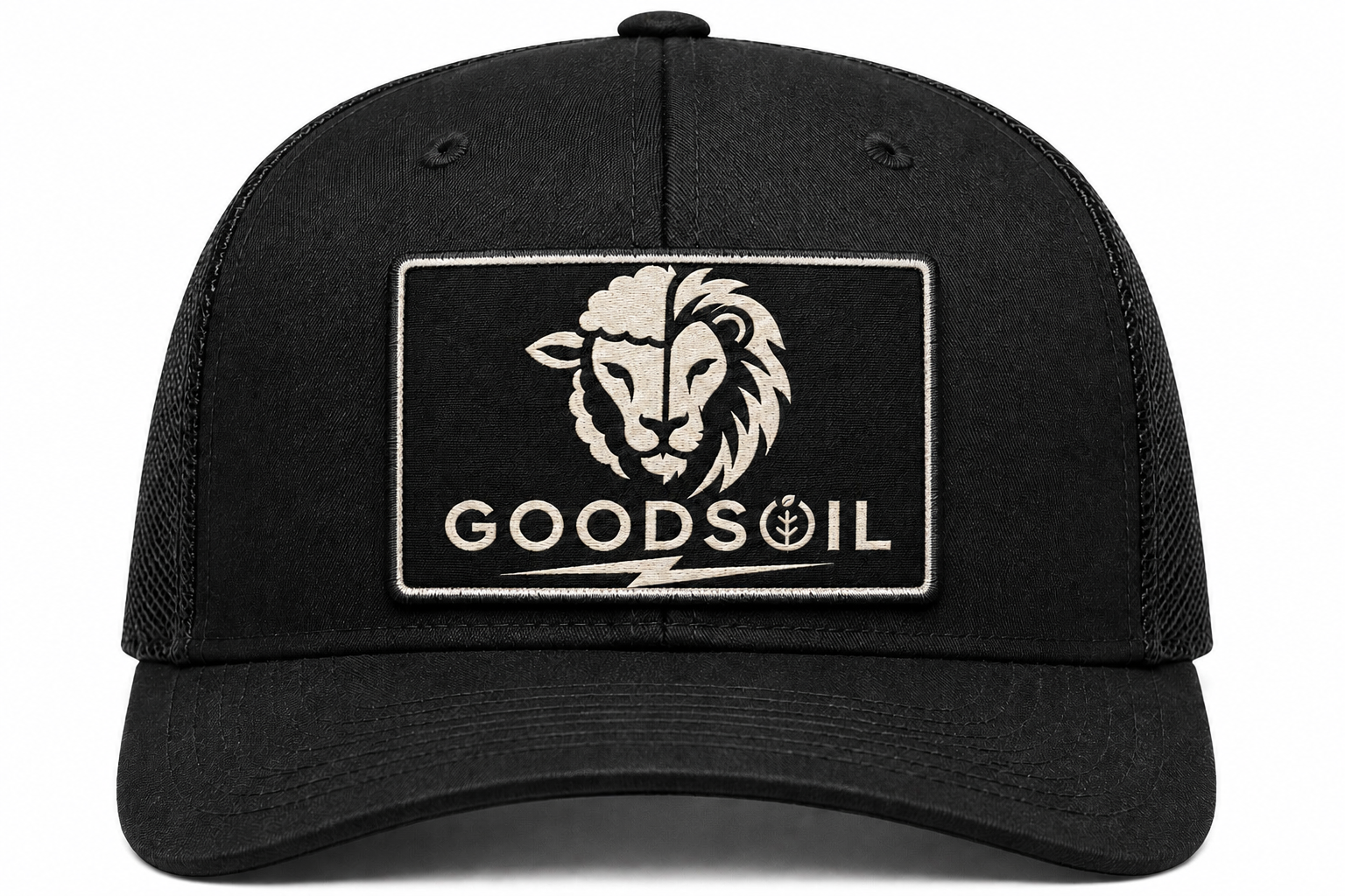 goodsoil™ Lion & Lamb Trucker Hat | Embroidered Patch Snapback | Cultivate Within Collection